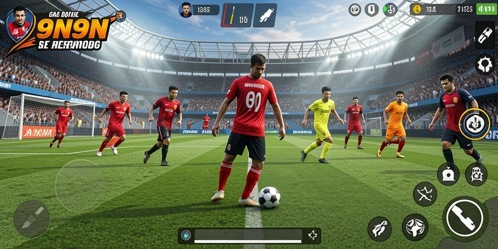 Gameplay seru 9N9N dengan aksi sepak bola yang mendebarkan.