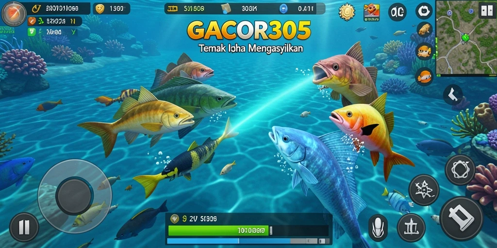 Screenshot gameplay GACOR305 menampilkan aksi seru menembak ikan.