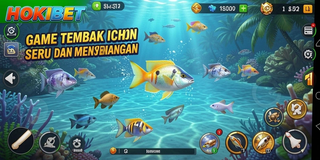Tampilan gameplay HOKIBET menembak ikan yang seru dan interaktif.