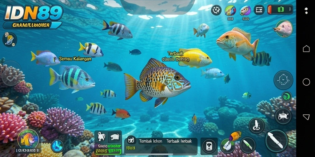 Screenshot utama IDN89 menampilkan aksi tembak ikan seru dan menantang.
