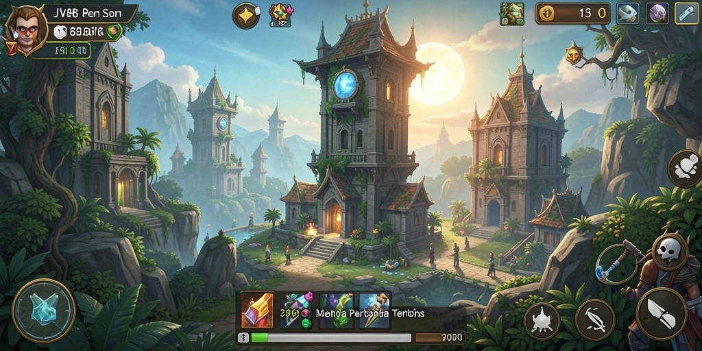 Gameplay JV88 dengan berbagai menara dan musuh yang menantang.