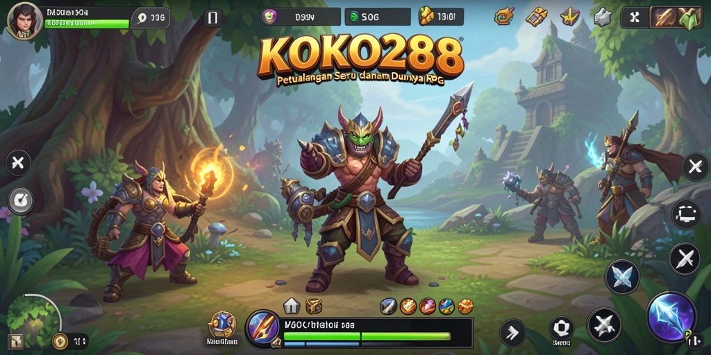 Tampilan screenshot gameplay KOKO288 yang menampilkan pertarungan epik di dunia RPG.