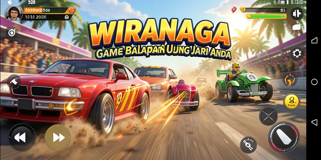 Gameplay balapan mendebarkan dalam WIRANAGA yang penuh aksi.